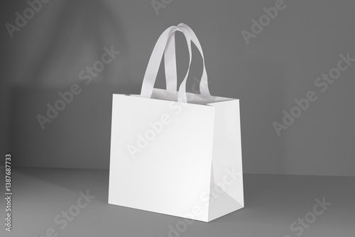 White deluxe glossy paper bag with fabric handles