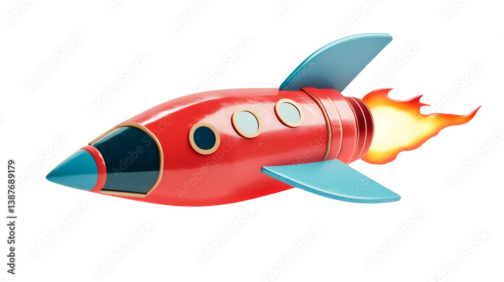 Red Rocket Ship Soaring Through Space Exciting Adventure Thrilling Journey