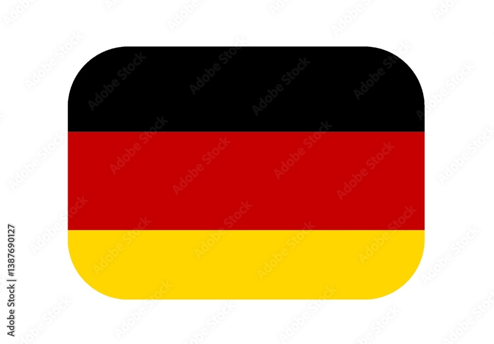 German Rounded rectangle flag icon with shadow on white background. Illustration. Flag of Germany German Rounded rectangle flag icon with shadow on white background. Illustration. Flag of Germany