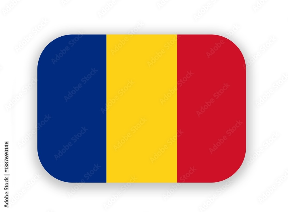 Fototapeta premium Romanian Rounded rectangle flag icon with shadow on white background. Illustration. Flag of Romania 