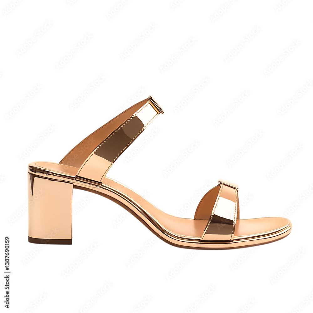 Elegant Gold Leather Sandals with Thin Straps and High Heel Isolated on Transparent Background Elegant Gold Leather Sandals with Thin Straps and High Heel Isolated on Transparent Background