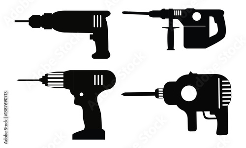 Construction, Building Drilling Machine Icon Vector set
