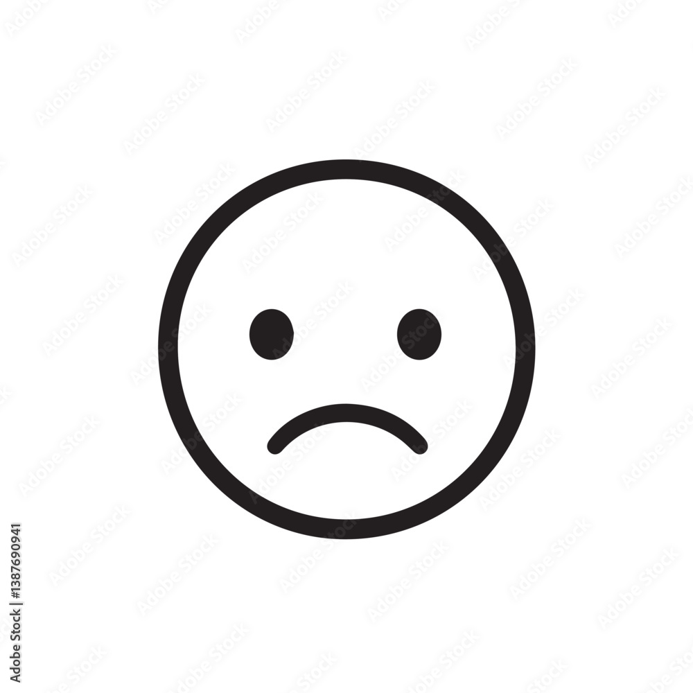 Fototapeta premium Sad emoticon displays negativity on plain background sadness expressed