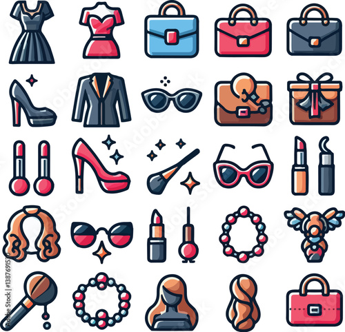 Stylish colorful fashion icon packs vector illustration. Generative AI.