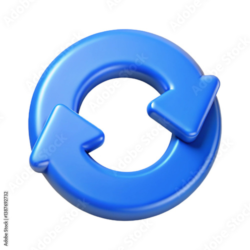 Blue two arrows icon or refresh symbol in 3D illustration with a modern background design