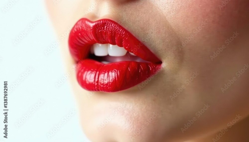 Obraz premium Close-up vibrant red lipstick, pristine white backdrop, art, style