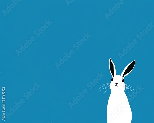 Simple white rabbit on blue background