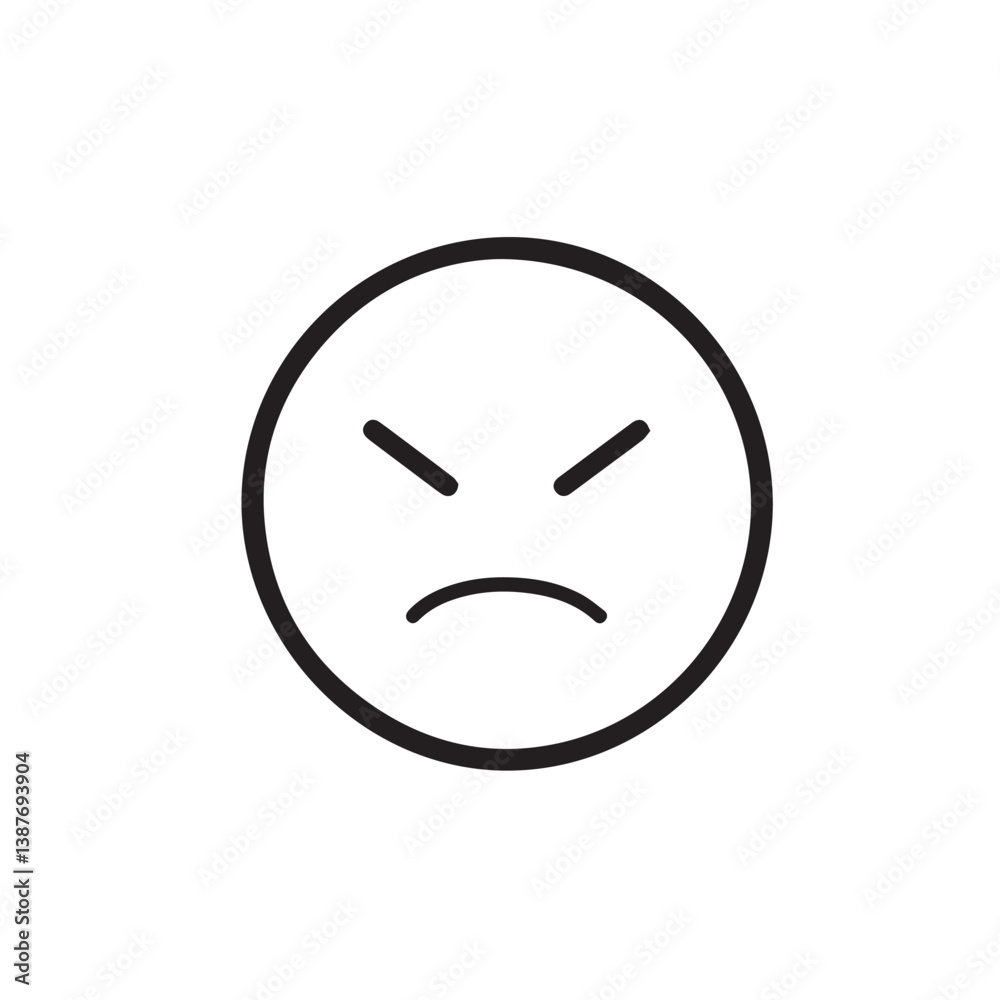 Angered face icon expresses displeasure in minimalist design style flat Angered face icon expresses displeasure in minimalist design style flat