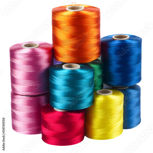 Reels of colorful silk thread isolated on white background
