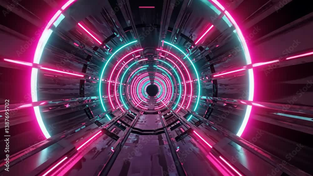 Futuristic Neon Tunnel with Pink and Teal Lights