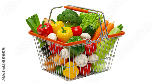A shopping basket overflowing with fresh vegetables on a black background close up view