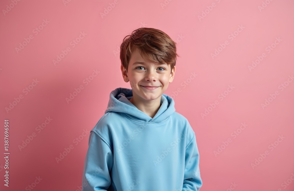 Portrait of charming teen boy in blue hoodie, isolated on pink background. The young male student is smiling. Cute boy smiling looking at camera happy childhood concept. Portrait of charming teen boy in blue hoodie, isolated on pink background. The young male student is smiling. Cute boy smiling looking at camera happy childhood concept.