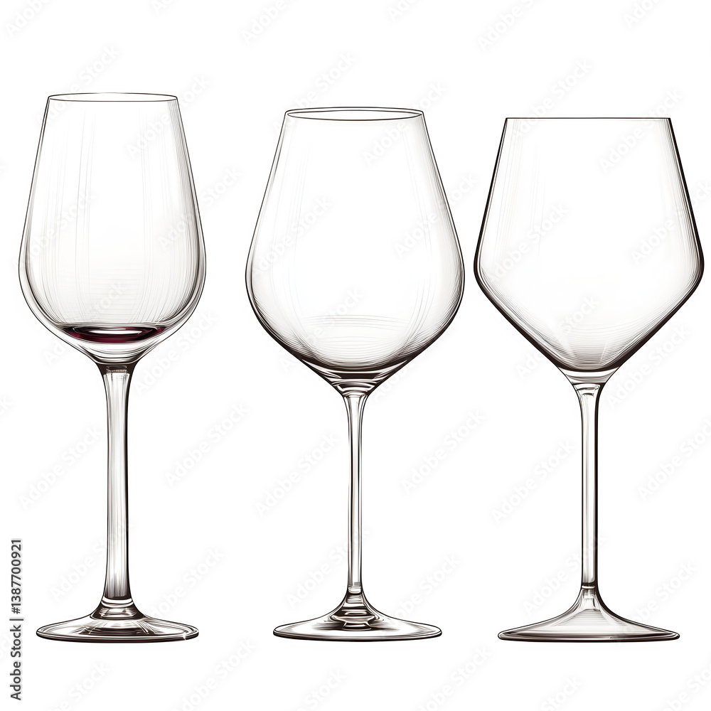 Set of elegant wine goblets isolated on white background Set of elegant wine goblets isolated on white background