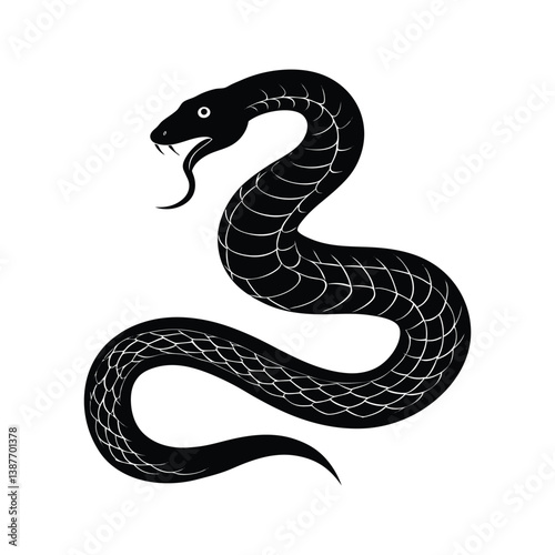 Serpentine Silhouette: An elegant, silhouetted serpentine form, capturing the mesmerizing essence of a snake against an immaculate background, showcasing its intricate scales and coiled posture.