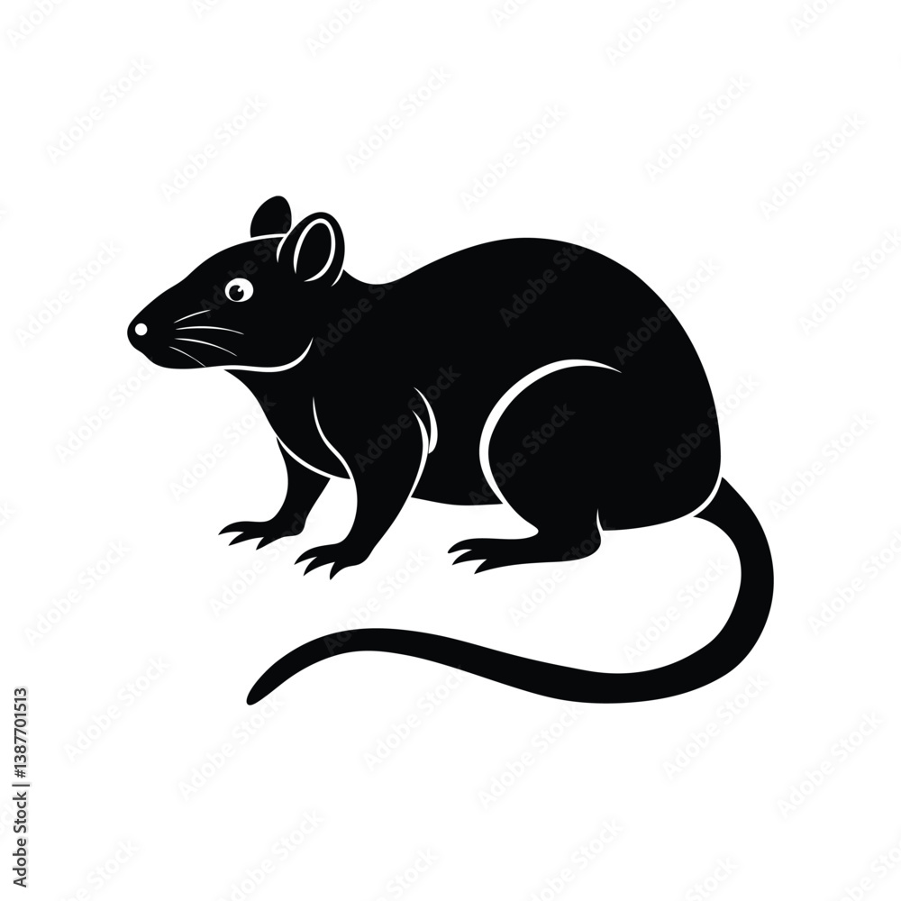 Fototapeta premium Silhouette of a Rat: A simple, yet striking, black and white silhouette of a rat, capturing the essence of this often-misunderstood creature, the design is perfect for various applications.