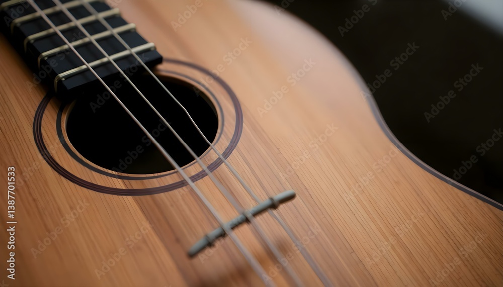 Obraz premium close up of a wooden guitar with strings