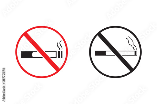 No smoking area and smoking area sign in black. No smoking, ban symbol. No smoking symbol. no smoke circle in black. Forbidden icon. stop symbol icon set.