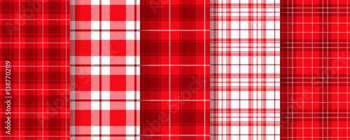 Cloth seamless pattern. Plaid red white background. Check textures. Set tartan Vichy prints. Checkered tablecloth. Buffalo table cloth. Kitchen napkin backdrop. Gingham textile. Vector illustration