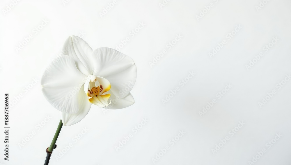 Obraz premium Delicate white orchid blossom on pure white background, simple, photography