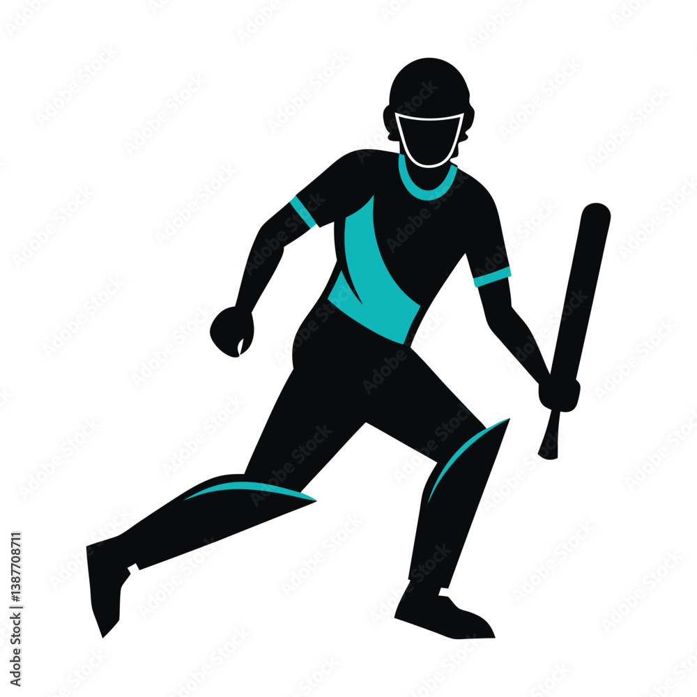 Obraz premium A male cricket player vector silhouette on white background