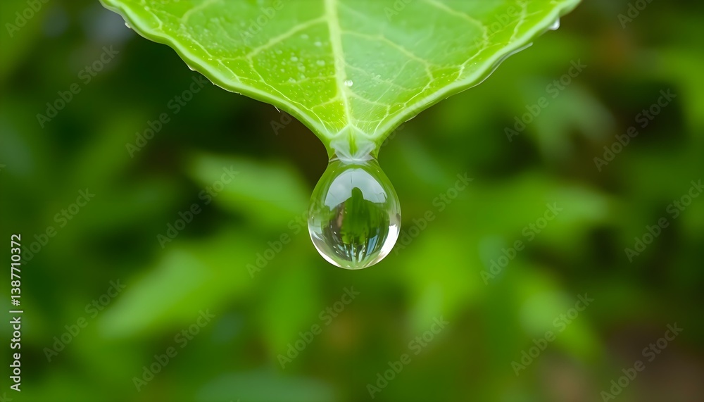 Fototapeta premium drop of water hanging from a green leaf