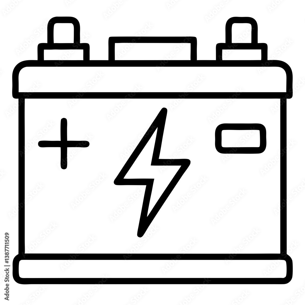 Car Battery Icon Outline on White Background Coloring Book Page Car Battery Icon Outline on White Background Coloring Book Page