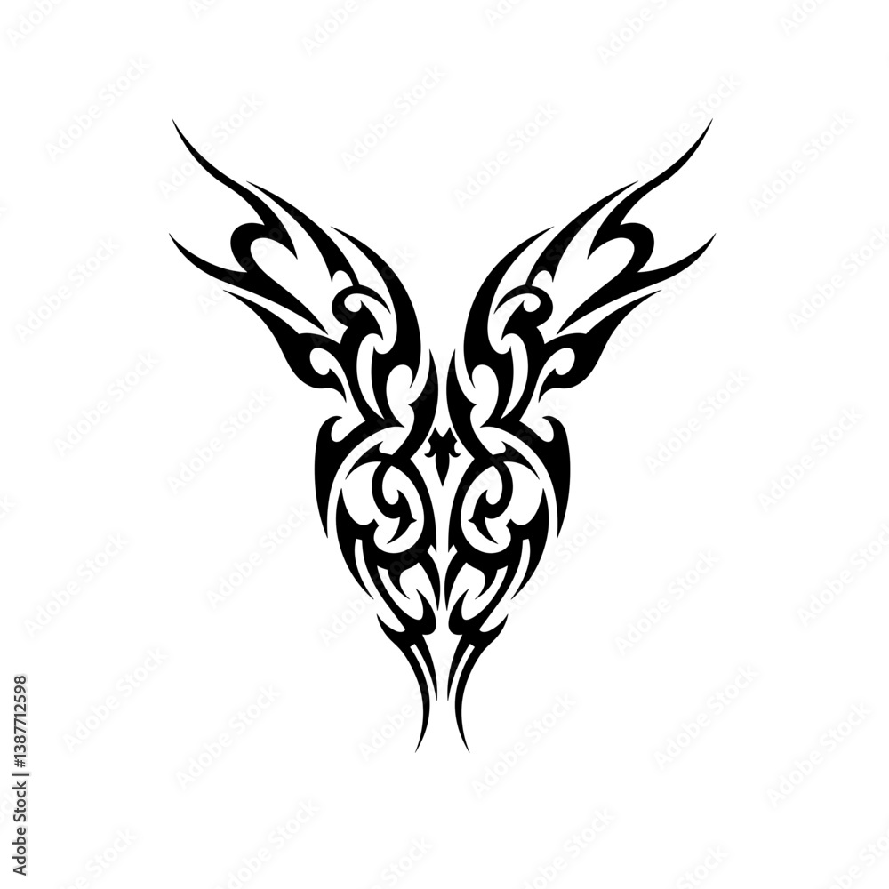 Fototapeta premium Abstract Tribal Tattoo Design in Black and White Representing Body Art or Decoration with copy space