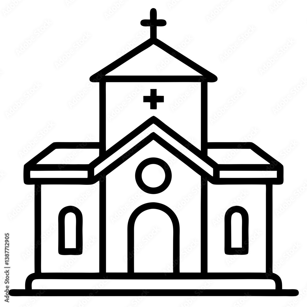 Obraz premium Church Icon Outline on White Background Coloring Book Page