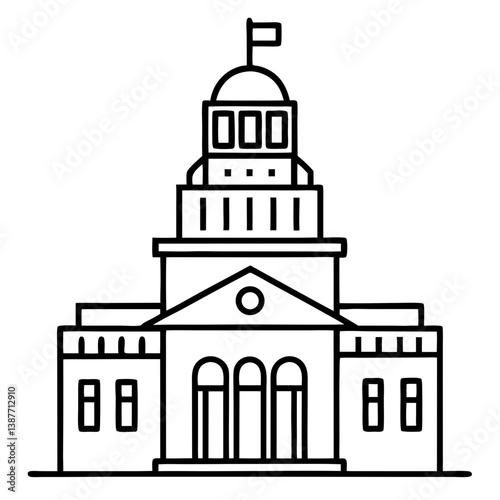 City Hall Building Coloring Book Page Line Art Drawing