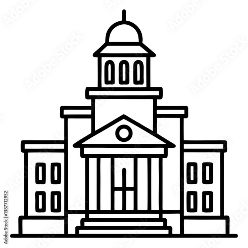 City Hall Building Coloring Book Page Line Art Drawing