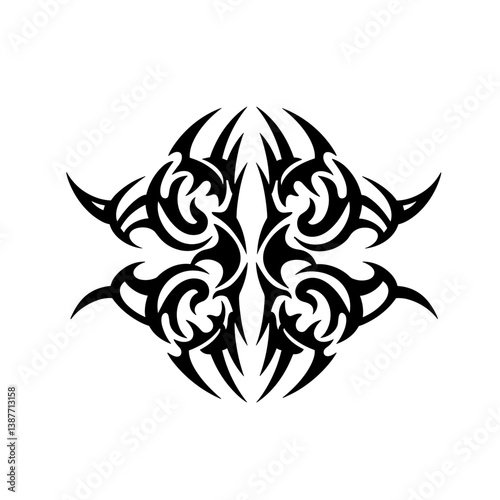 Tribal tattoo design with swirling patterns in black  