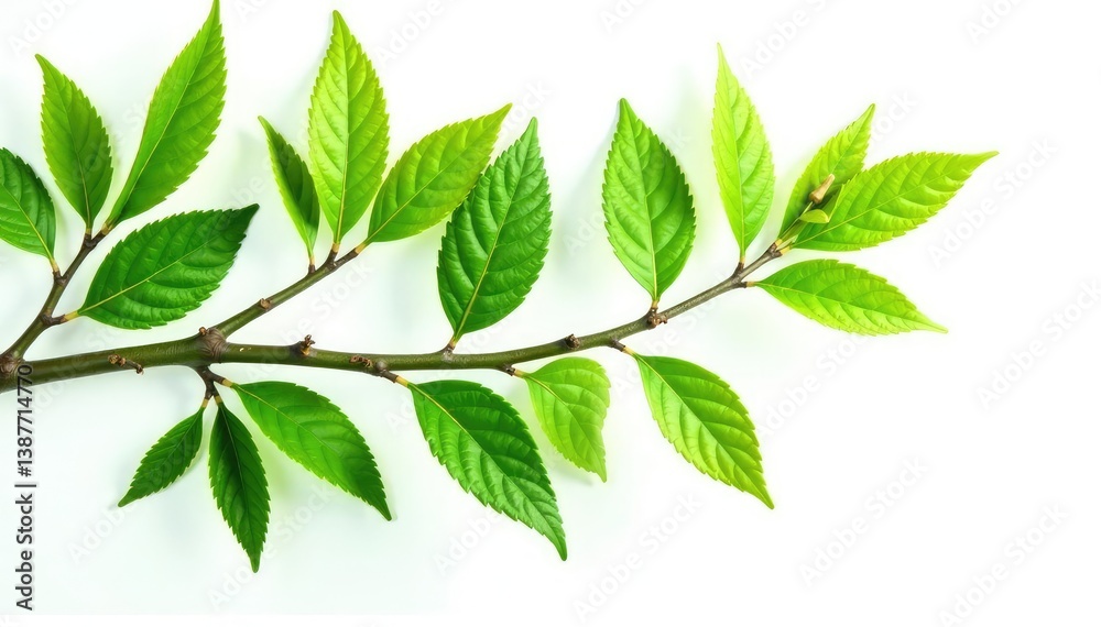 Isolated branches with green leaves on white background, natural texture, isolation, flora, branches Isolated branches with green leaves on white background, natural texture, isolation, flora, branches