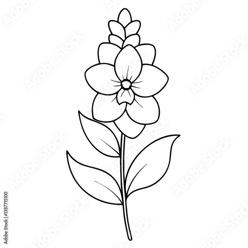 Delphinium Flower Coloring Book Page Line Art Drawing