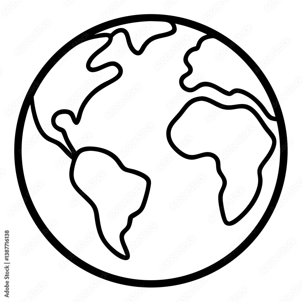 Earth Icon Outline on White Background Coloring Book Page Earth Icon Outline on White Background Coloring Book Page