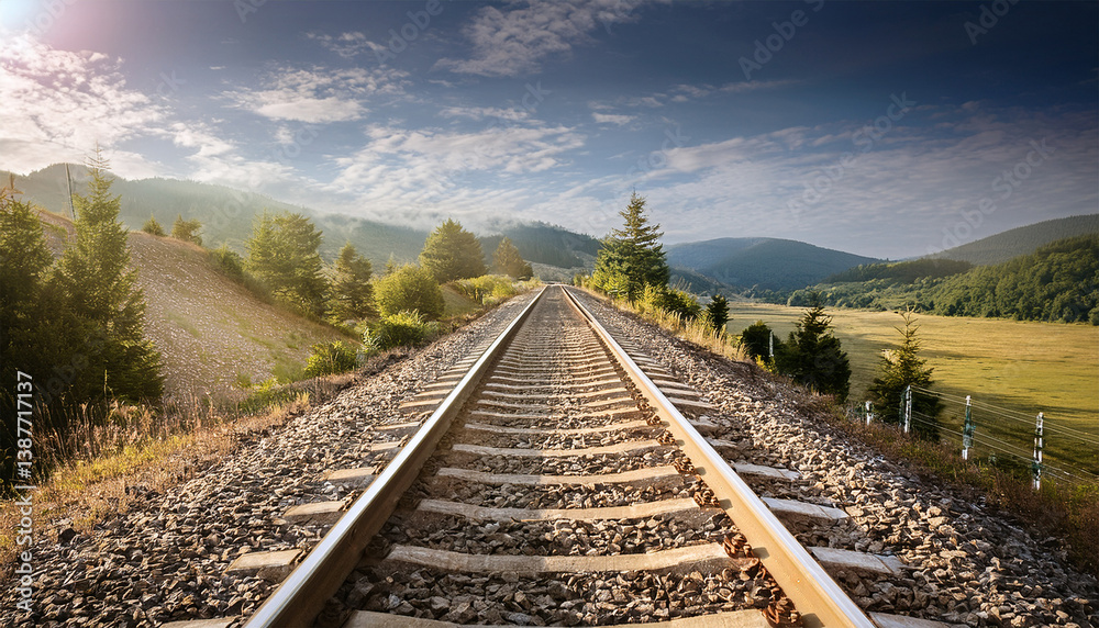 Fototapeta premium perspective view of train tracks extending to the