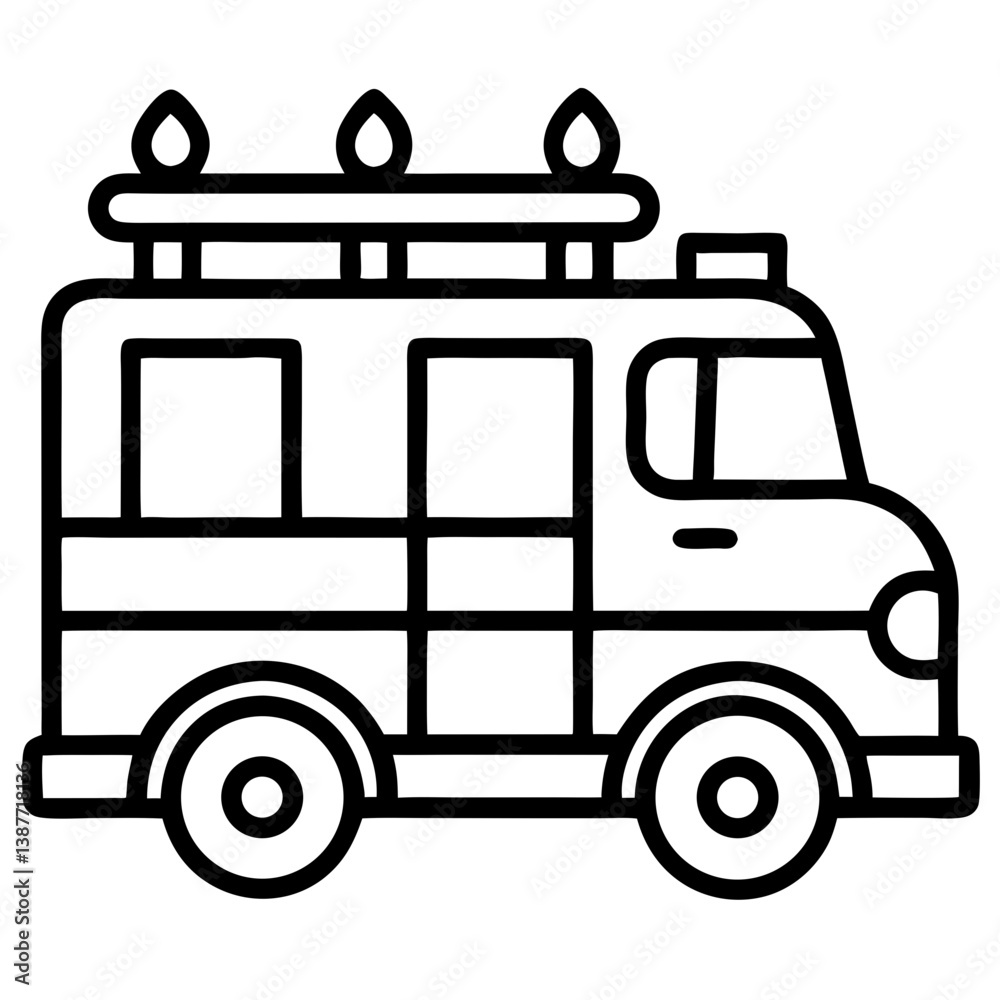 Fire Truck Icon Coloring Book Page Line Art Drawing Fire Truck Icon Coloring Book Page Line Art Drawing