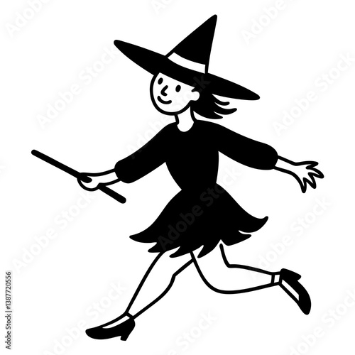 Flying Witch Vector – Printable Halloween Graphic Design for Digital Download
