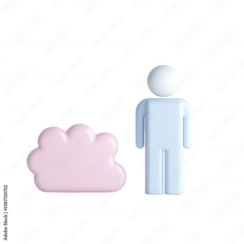 A simplistic figure in blue stands beside a pink cloud shape, emphasizing themes of imagination and creativity. Ideal for illustrating concepts of playfulness and design. A simplistic figure in blue stands beside a pink cloud shape, emphasizing themes of imagination and creativity. Ideal for illustrating concepts of playfulness and design.