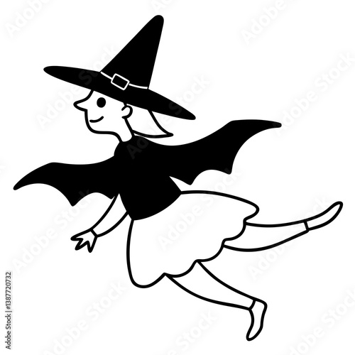 Flying Witch Vector – Printable Halloween Graphic Design for Digital Download