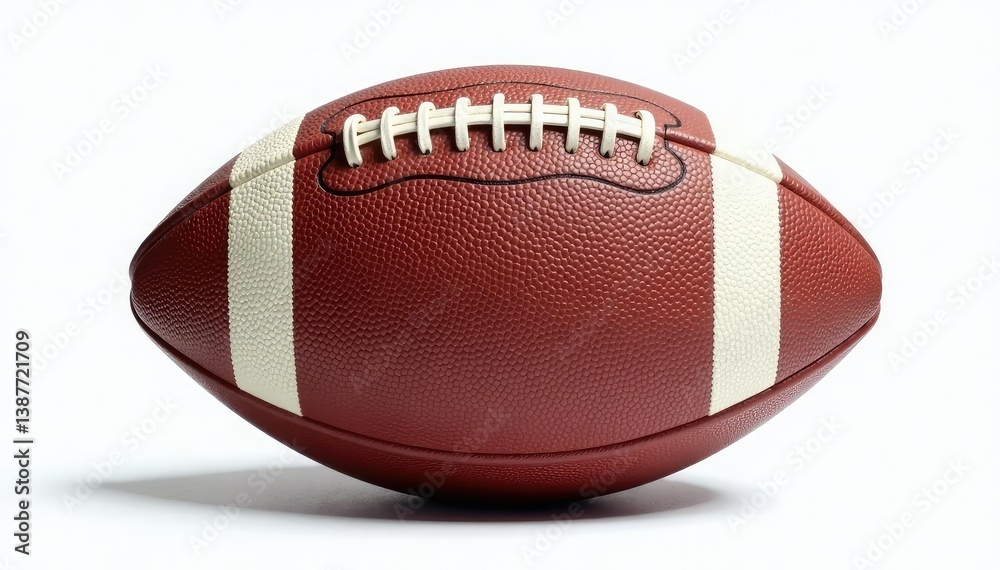 Fototapeta premium Rustic leather football on pure white backdrop, detail, close up