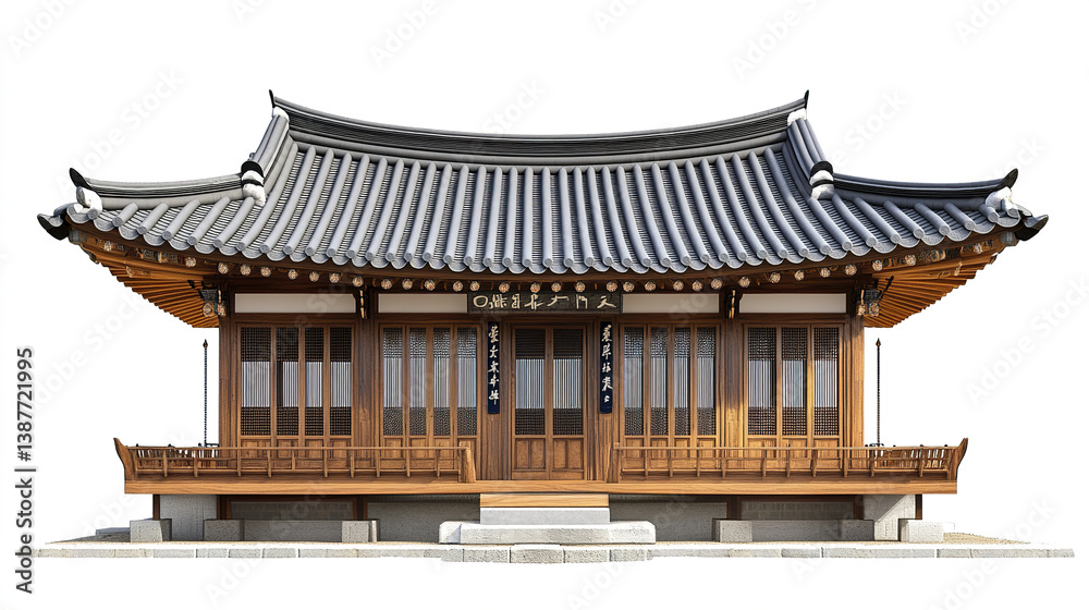 Fototapeta premium Traditional Korean house with wooden structure and tiled roof