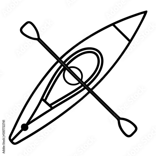 Kayak Icon Coloring Page – Simple Outline Drawing on White Background