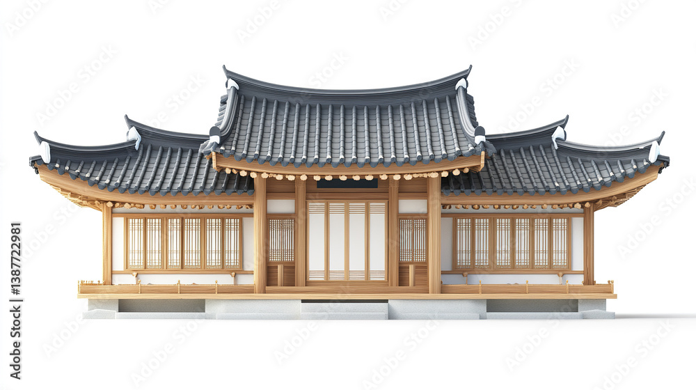 Fototapeta premium Traditional Korean house with elegant curved roof design