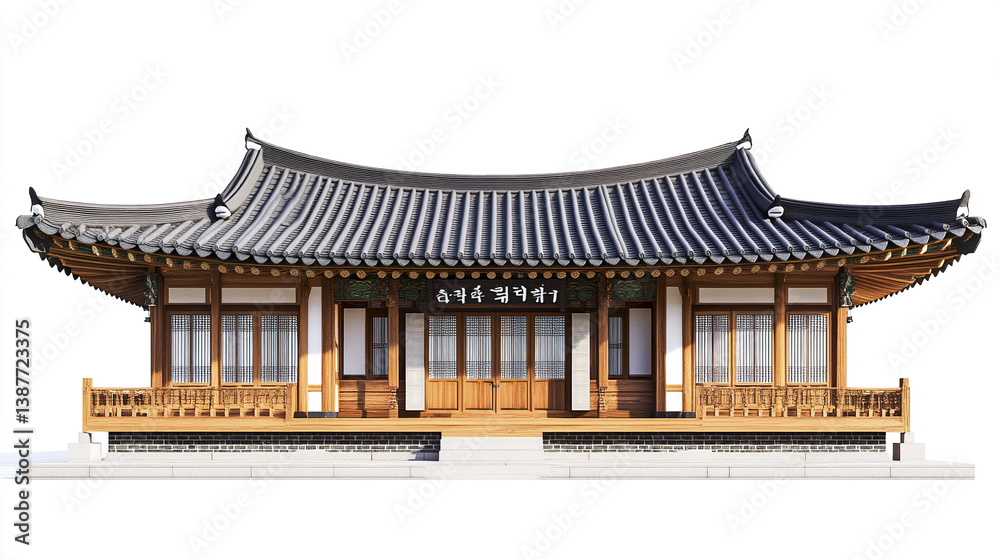 Fototapeta premium Traditional Korean house with wooden architecture and tiled roof