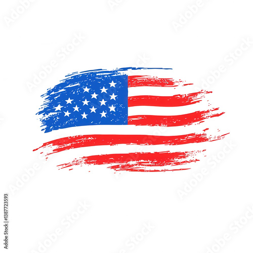 Artistic representation of the American flag with brush strokes, symbolizing patriotism and national pride on a white isolated background.