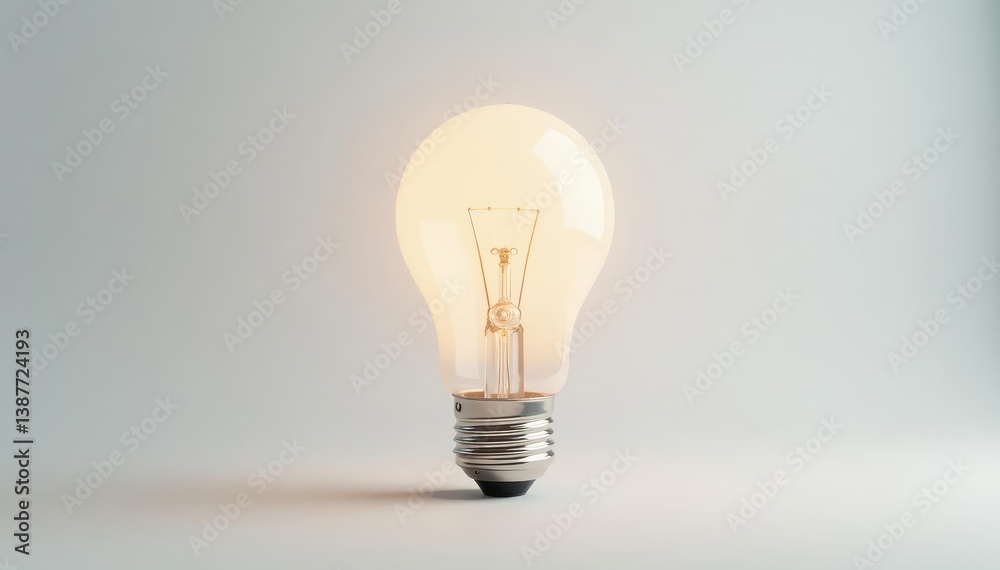 Single lightbulb glowing on pure white background, element, shine, concept photography Single lightbulb glowing on pure white background, element, shine, concept photography