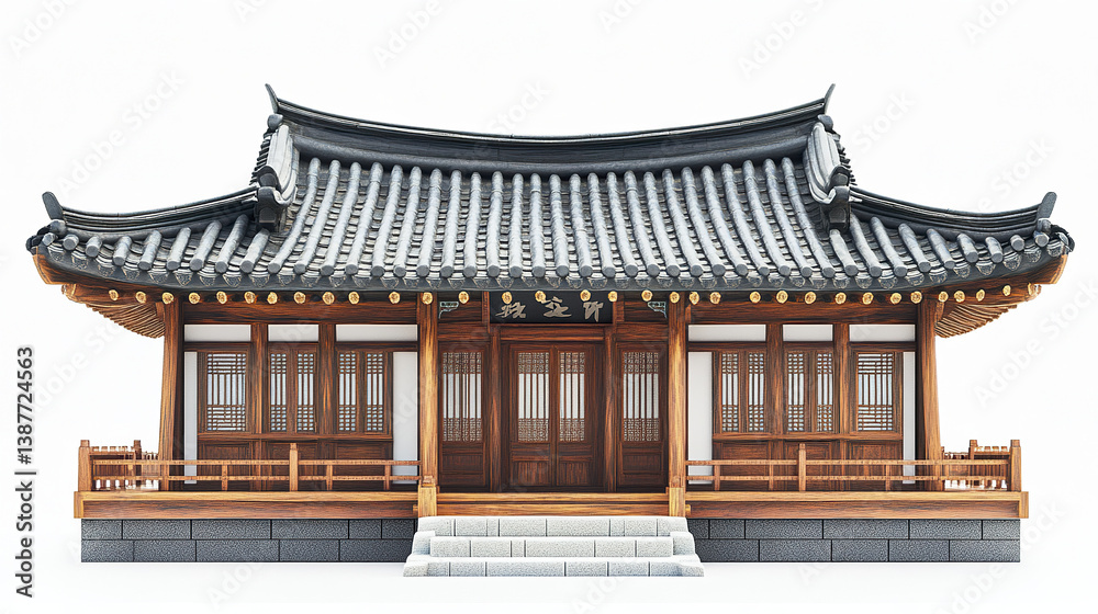 Obraz premium Traditional Korean house with wooden architecture and tiled roof