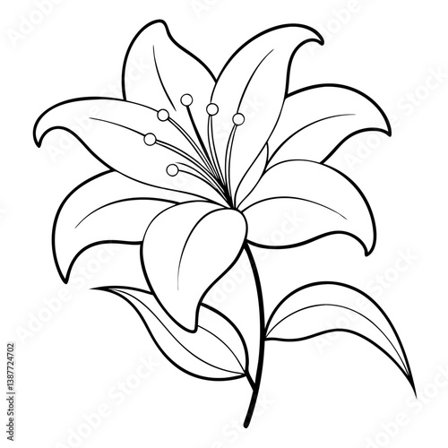 Lily Flower Coloring Book Page – Elegant Line Art Drawing for Creative Minds