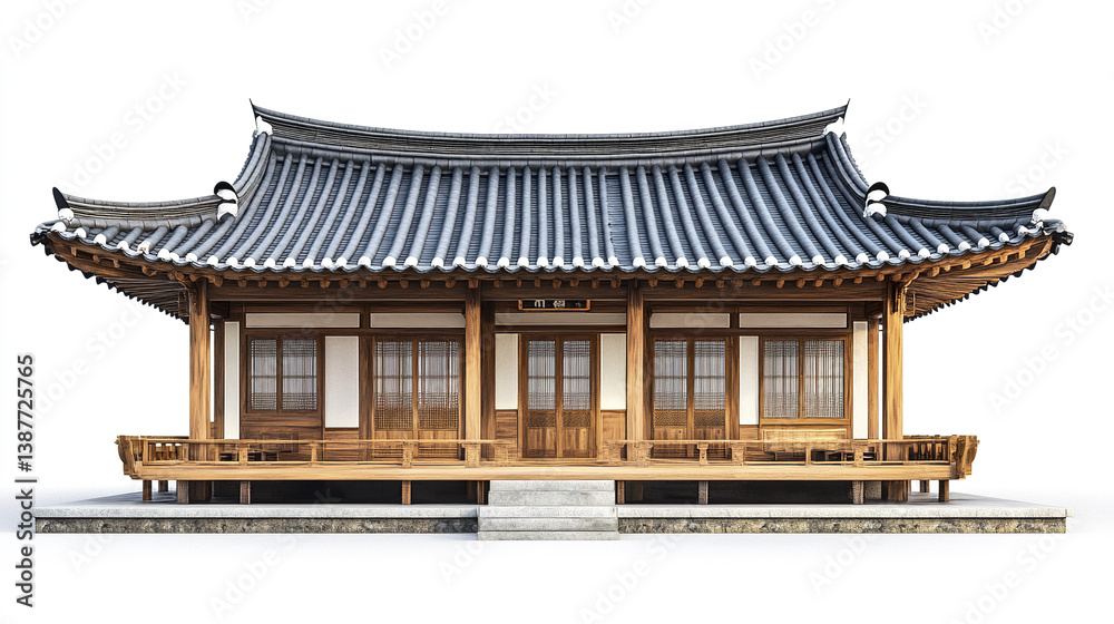 Fototapeta premium Traditional Korean house with wooden structure and tiled roof