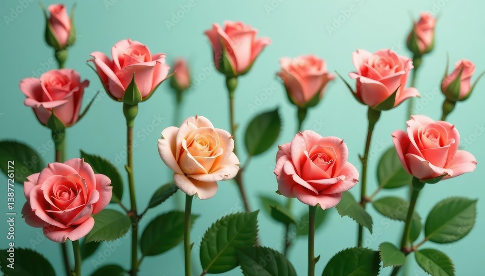 Small-scale repeating rosebuds, light green leaves, leaves pattern, simple pattern, aesthetic Small-scale repeating rosebuds, light green leaves, leaves pattern, simple pattern, aesthetic